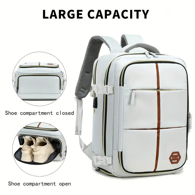 Travel Backpack with Airline-Approved Laptop Compartment and Shoes Compartment - Silver Gray and Chest Bag-1