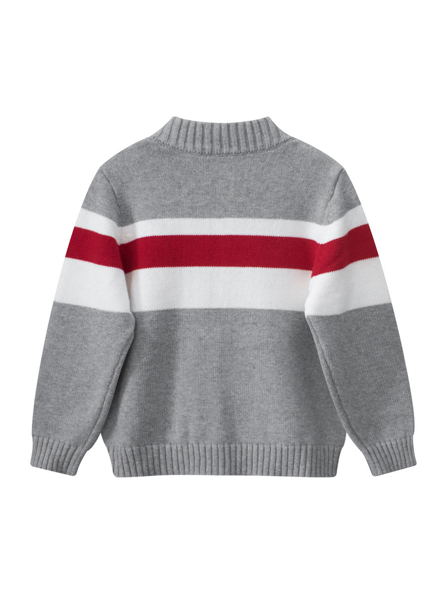 Spring European and American Style Boys’ Outerwear: Striped Long Sleeves Single Breasted Knitted Coat for Children-1