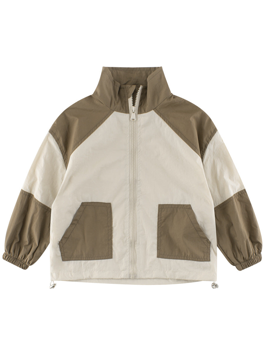 European and American Style Boys’ Outerwear: Color Patchwork Long Sleeves Single Breasted Coat for Children-3