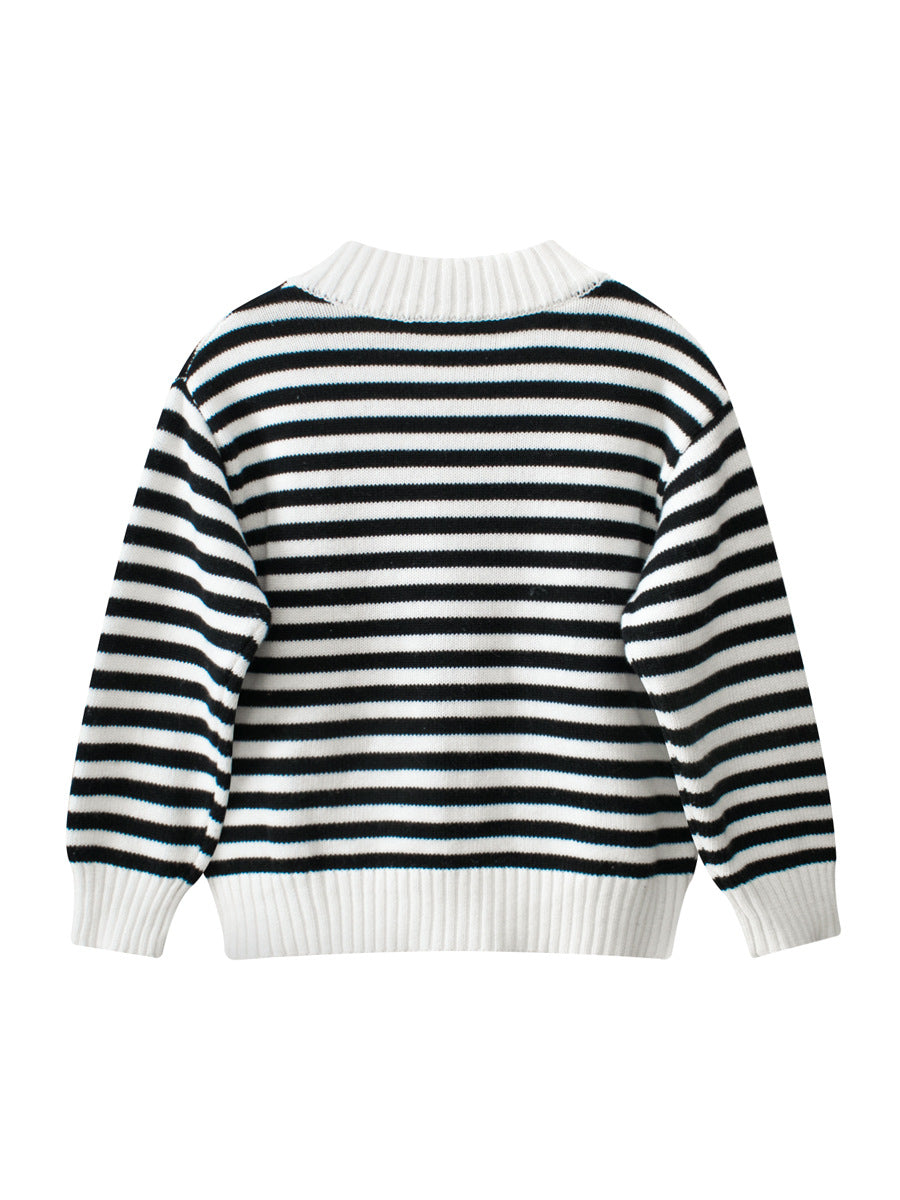 Spring European and American Style Boys’ Outerwear: Striped Long Sleeves Single Breasted Knitted Coat for Children-1