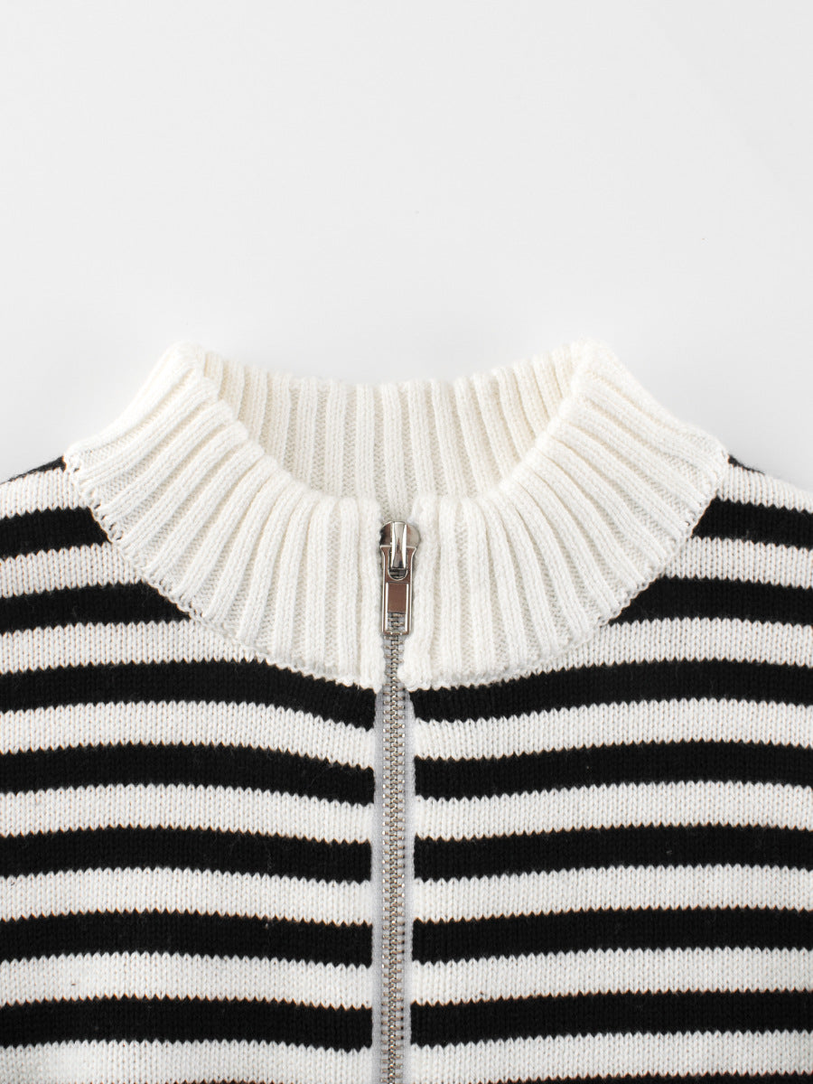 Spring European and American Style Boys’ Outerwear: Striped Long Sleeves Single Breasted Knitted Coat for Children-2