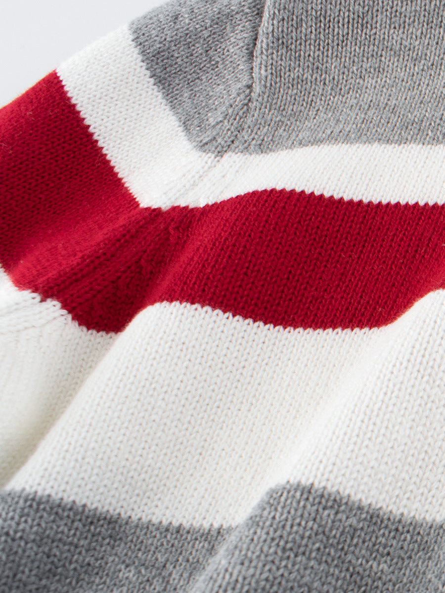 Spring European and American Style Boys’ Outerwear: Striped Long Sleeves Single Breasted Knitted Coat for Children-3