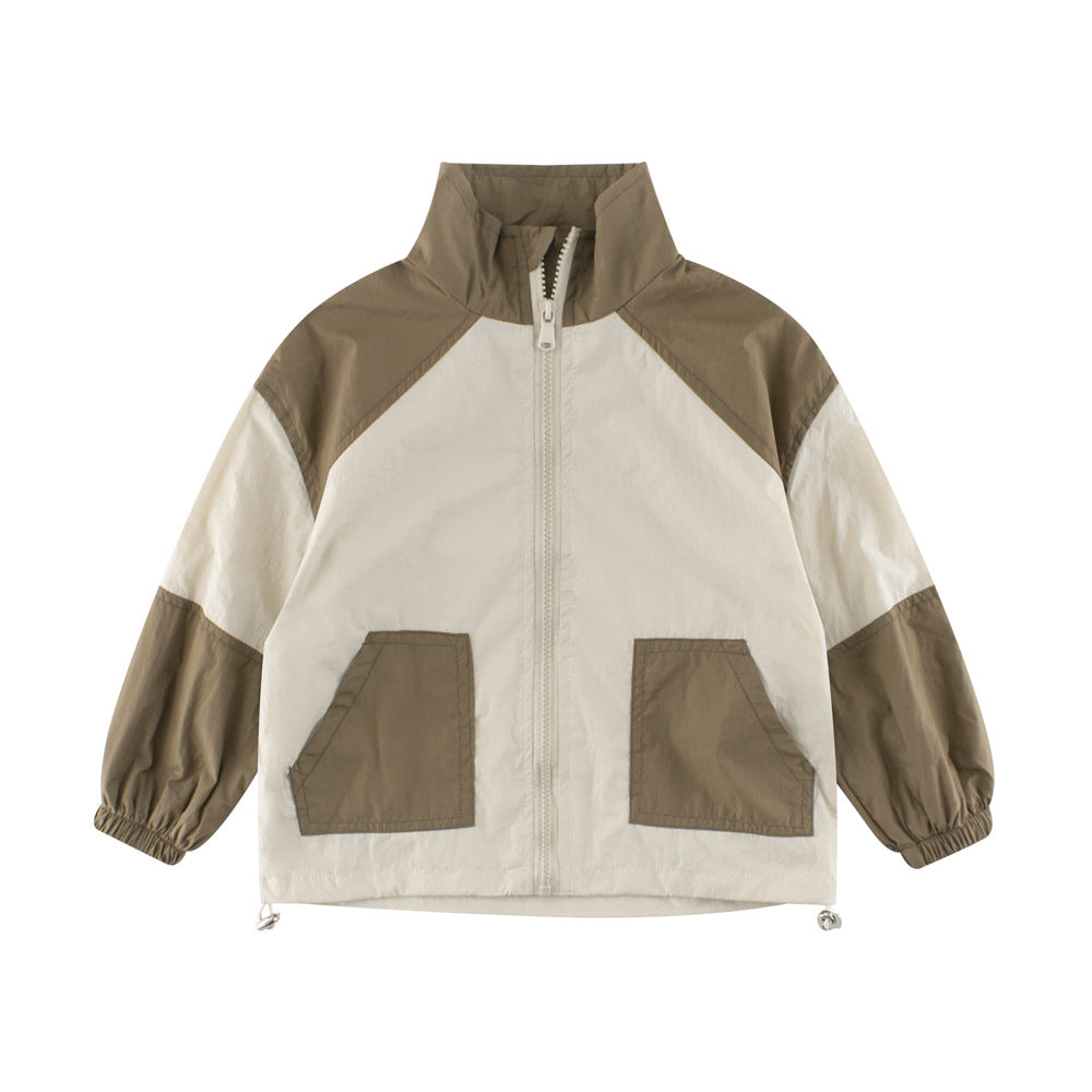 European and American Style Boys’ Outerwear: Color Patchwork Long Sleeves Single Breasted Coat for Children-2