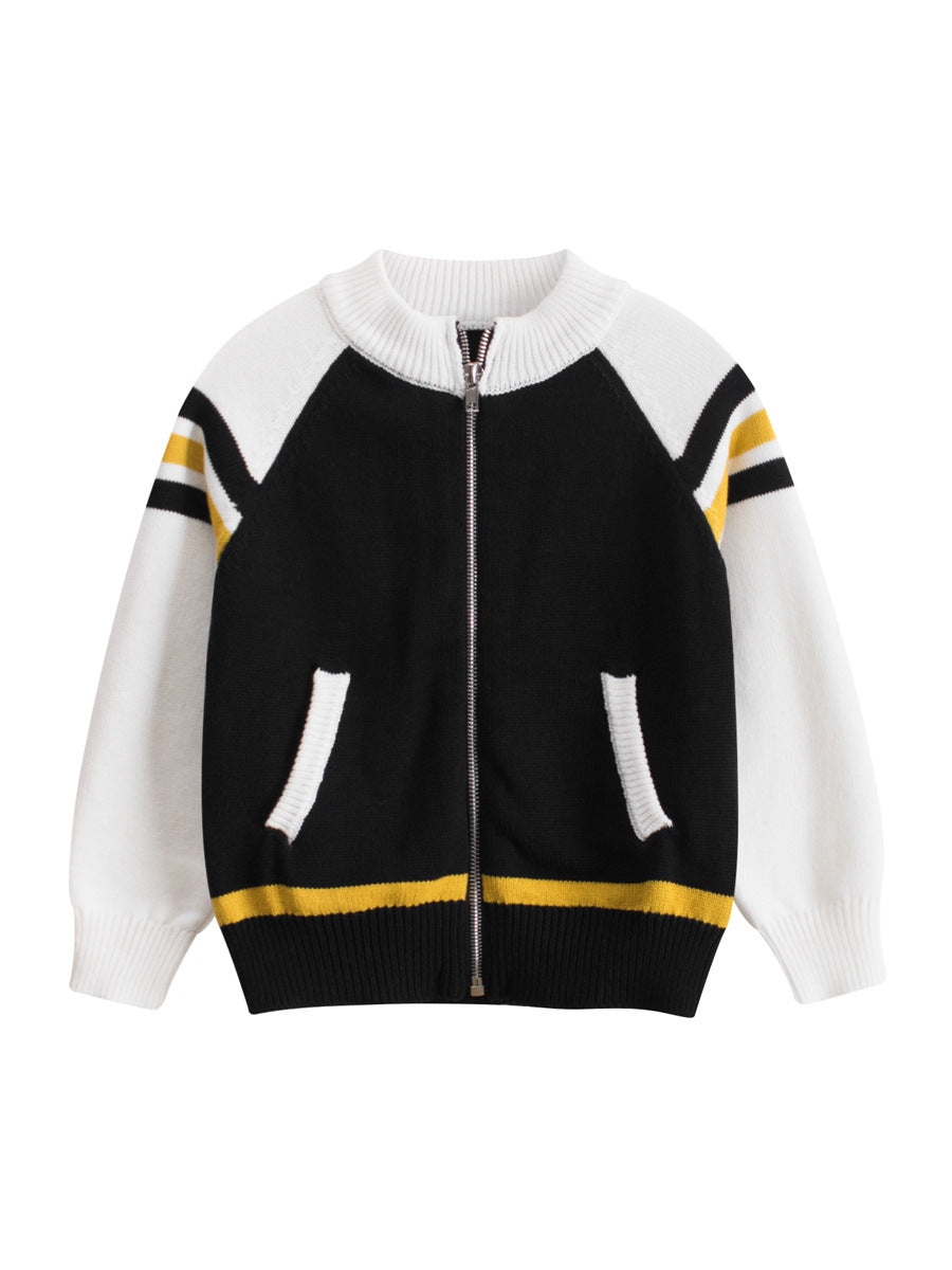 Spring European and American Style Kids’ Outerwear: Color Patchwork Long Sleeves Zip-up Coat for Children-5