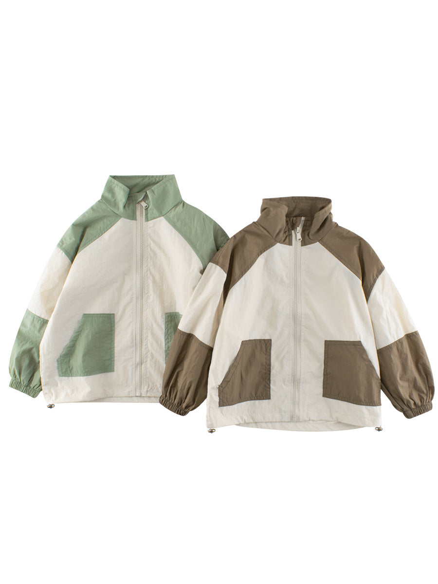 European and American Style Boys’ Outerwear: Color Patchwork Long Sleeves Single Breasted Coat for Children-0