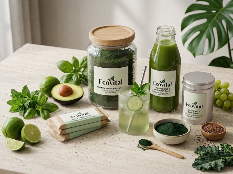 Ecovital Food and Beverage collection featuring functional nutrition products and natural wellness ingredients