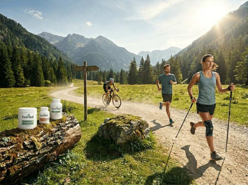 Active & Mobility by Ecovital — premium supplement bottle with botanical elements for strength, recovery, and performance