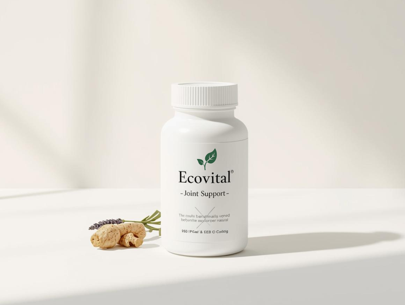 Ecovital Joint Support collection — premium supplement bottle with turmeric or boswellia botanical on a minimalist background