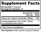 Supplement facts label with detailed nutritional information on a white background