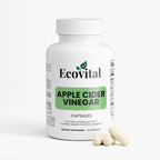 Bottle of Ecovital Apple Cider Vinegar capsules on a white background