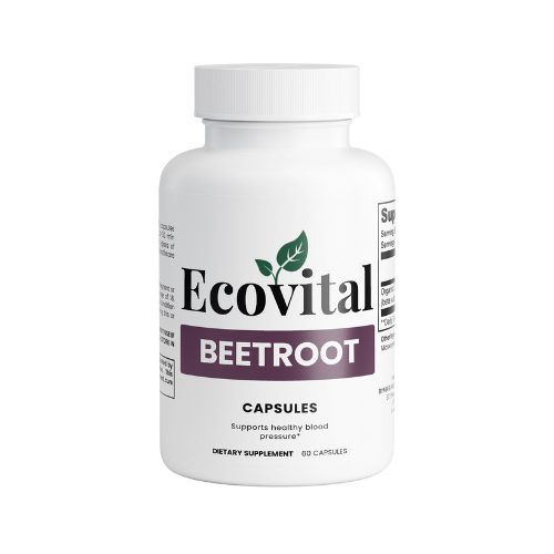 Ecovital Beetroot supplement bottle on a white background