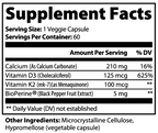 Supplement facts label with detailed nutritional information on a white background