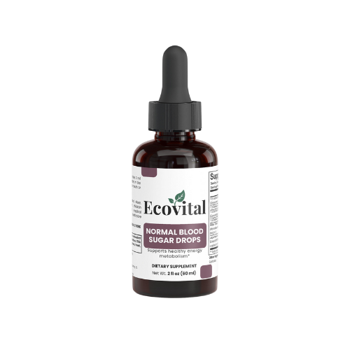 Bottle of Ecovital Normal Blood Sugar Drops on a white background