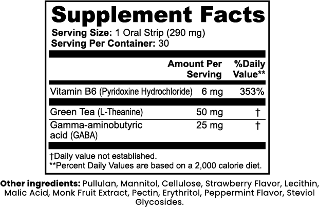 Supplement label with nutritional information on a white background