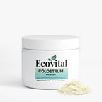 Jar of Ecovital Colostrum Powder on a white background