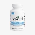Ecovital dental and oral health chewables supplement bottle on a white background
