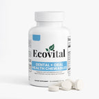 Ecovital dental and oral health chewables supplement bottle on a white background