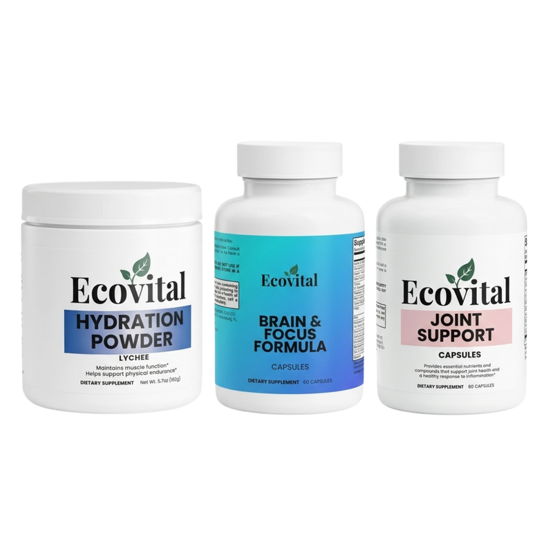 EcoVital Road Warrior Focus & Mobility Driver Kit with Brain & Focus Formula, Hydration Powder and Joint Support