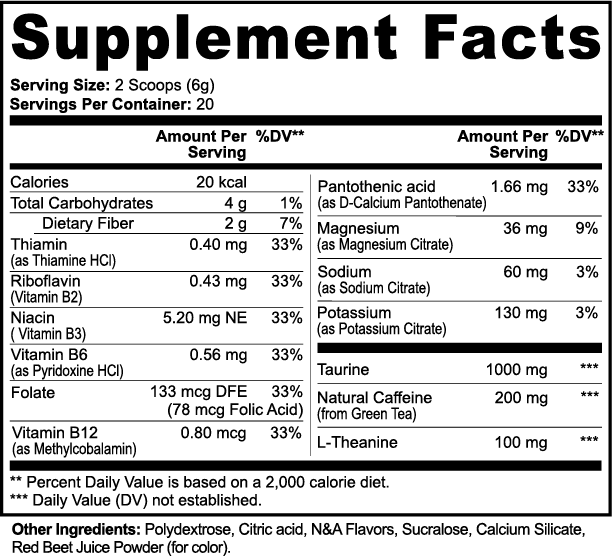 Energy Powder (Guava Berry) – Sugar-Free Focus & Energy Boost – 4.23 oz (120 g)