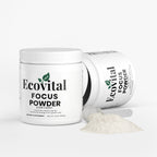 Ecovital Focus Powder container with scoop on a white background