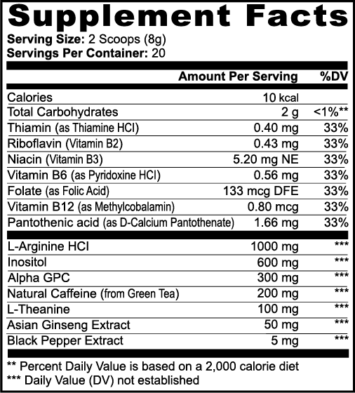 Supplement facts label with various vitamins and minerals listed