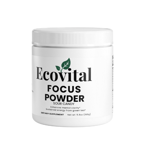 Container of Ecovital Focus Powder on a white background