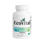 Ecovital Ginkgo Biloba + Ginseng supplement bottle on a white background