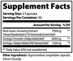 Supplement facts label with detailed ingredient information and serving sizes.