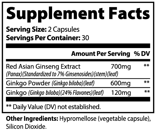 Supplement facts label with detailed ingredient information and serving sizes.