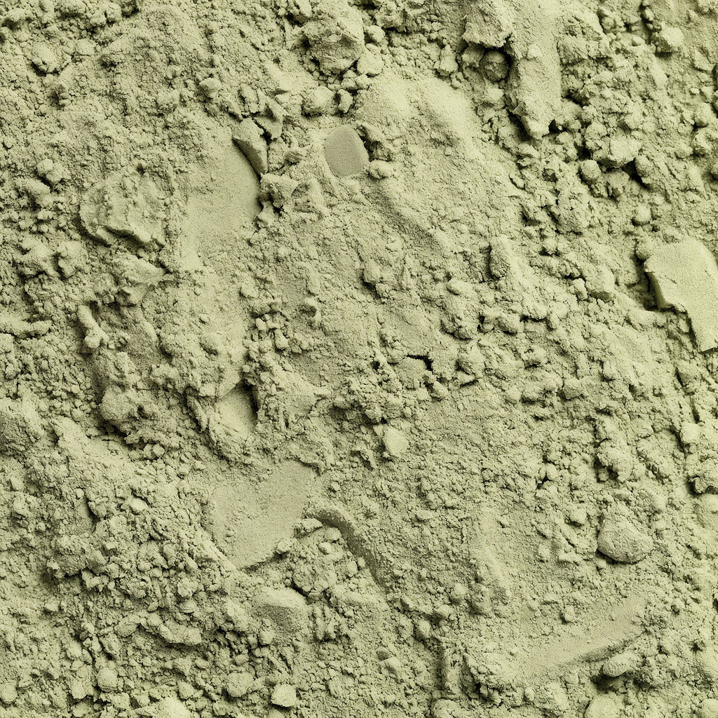 Close-up of greenish-brown soil with small stones