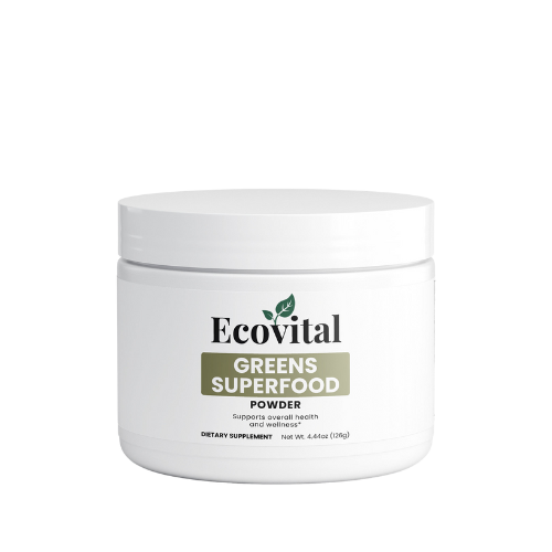 Ecovital Greens Superfood Powder container on a white background