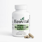 Ecovital Normal Blood Sugar Support supplement bottle with capsules on a white background
