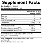 Supplement facts label for a fish oil supplement with detailed nutritional information.