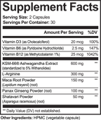 Supplement facts label with various vitamins and extracts listed on a white background