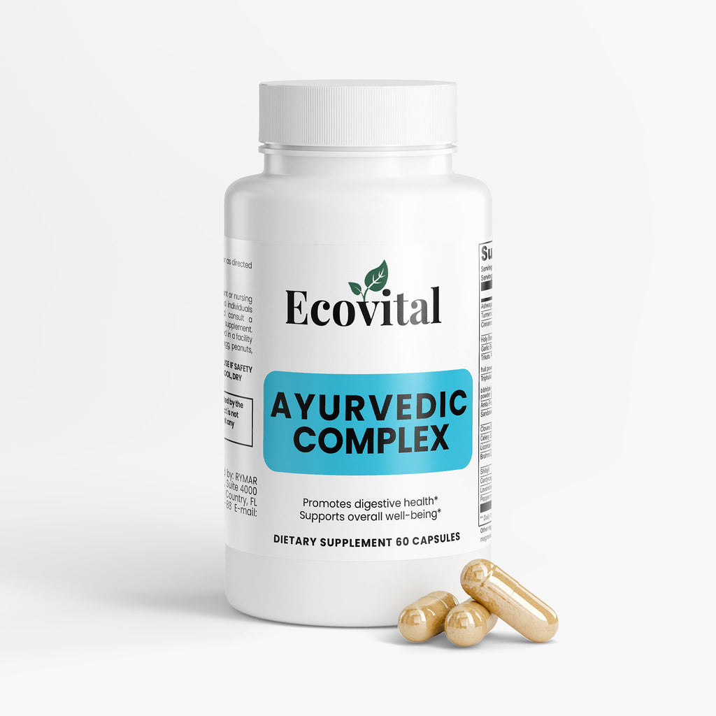 Ecovital Ayurvedic Complex supplement bottle with capsules on a white background