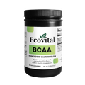 Ecovital BCAA supplement container with black lid on a white background