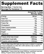 Supplement facts label with nutritional information and ingredients on a white background