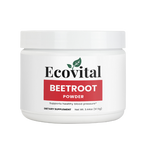 Jar of Ecovital Beetroot Powder on a white background
