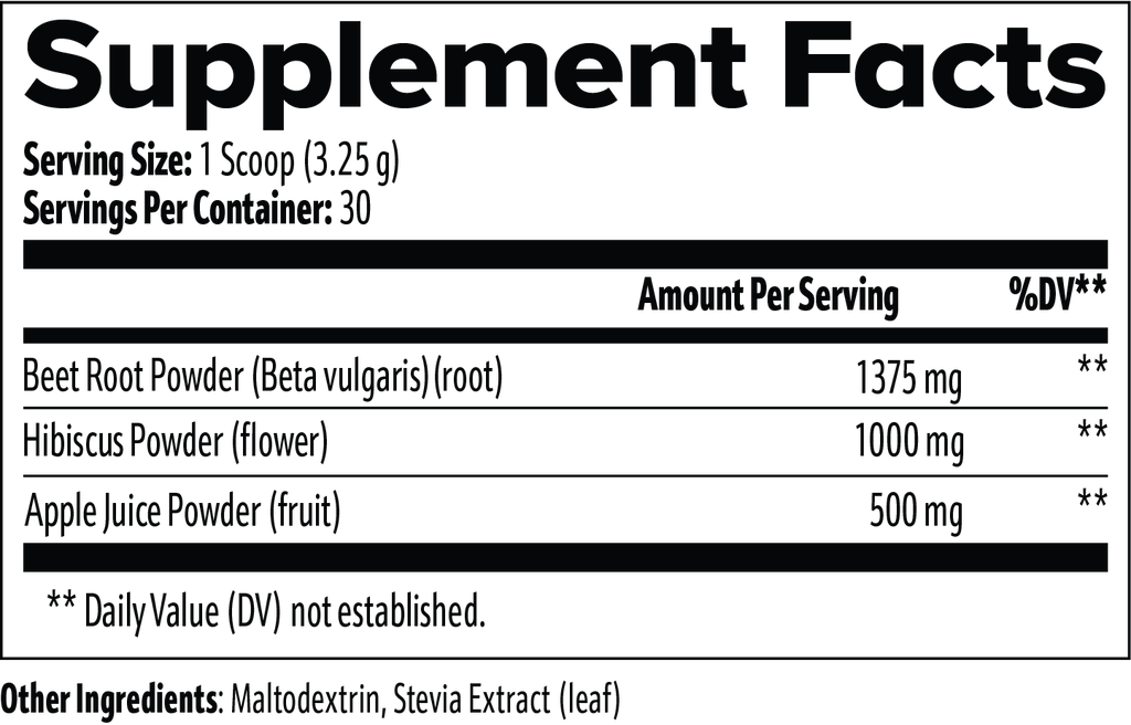 Supplement facts label with ingredients and their amounts per serving