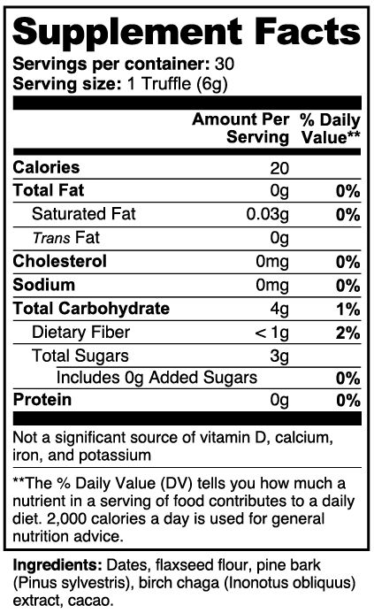 Nutrition facts label for a truffle supplement