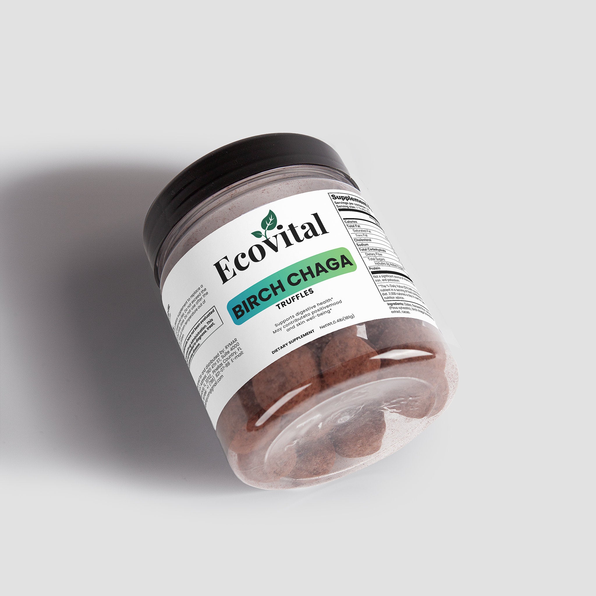 Jar of Ecovital Birch Chaga on a light gray background