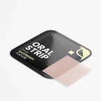 Black 'Oral Strip' packaging with a pink strip on a white background
