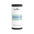 Tub of Ecovital ceremonial matcha powder on a white background