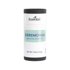 Tub of Ecovital ceremonial matcha powder on a white background