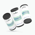 Three containers of Ecovital Ceremonial Matcha Powder on a white background