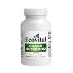 Supplement bottle labeled 'Ecovital Chaga Mushroom' on a white background