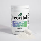 Ecovital hydrolyzed collagen peptides container with white powder on a light gray background