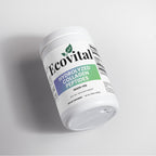 Container of Ecovital hydrolyzed collagen peptides on a light gray background