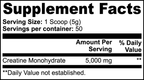 Supplement facts label with creatine monohydrate content on a white background