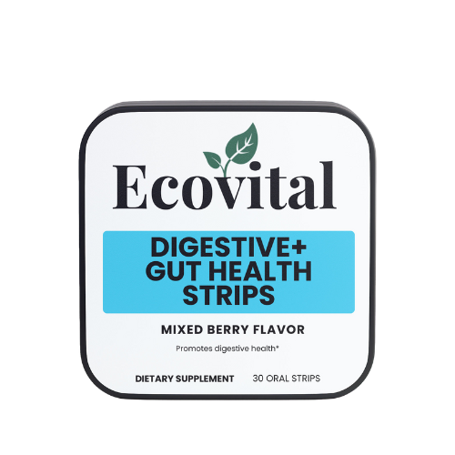 Ecovital digestive and gut health strips packaging on a white background